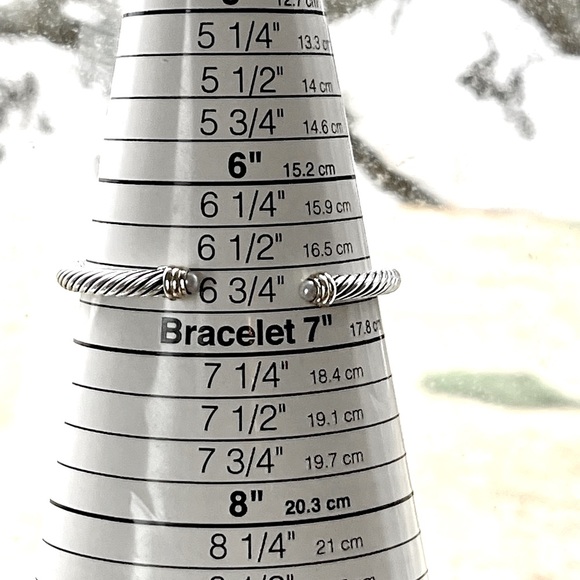 ♥️SOLD♥️DAVID YURMAN * Classic Sterling Silver & 14K Gold Pearl 5mm Cable Cuff - Picture 4 of 6